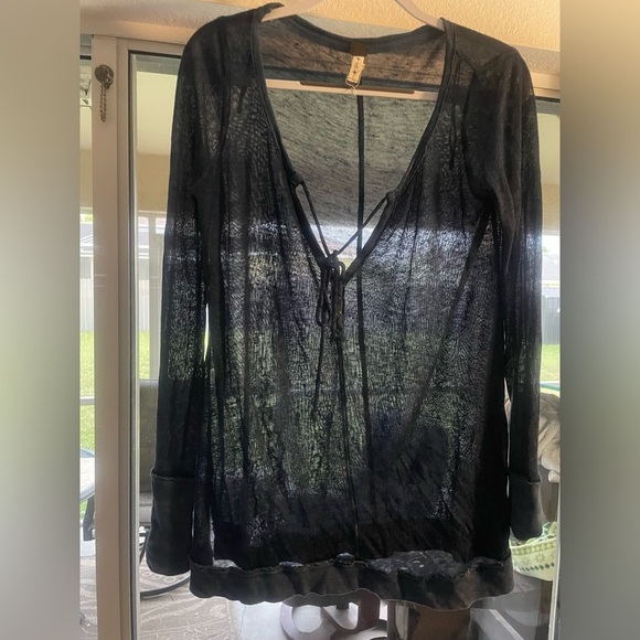 We The Free Navy Blue Linen Blend Long Sleeve Top, Small - Picture 3 of 6